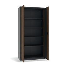 Büroschrank mit Holzfurnier an den Türen.