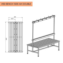 Doppelseitige Garderobenbank mit Rückenlehne und Kleiderbügeln, 1500 mm lang
