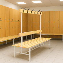 #16 BENCH 1500 DOUBLE AH │ Doppelseitige Sitzbank mit Rücklehne und Hakenleiste, 1500 mm