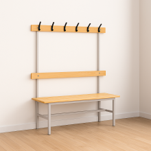 #16 BENCH 1500 AH – Šatníková lavica s opierkou a vešiakmi, 1500 mm - reálne fotky