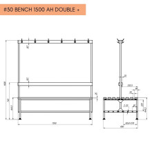 Doppelseitige Garderobenbank mit Rückenlehne und Kleiderbügeln, 1500 mm lang, mit Schuhablage