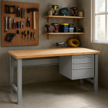 Arbeitstisch mit 3 Hängeschubladen und festen Beinen, 1500 mm