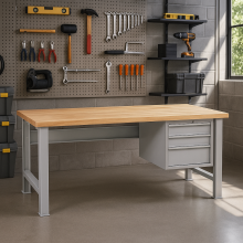 Arbeitstisch mit 3 Hängeschubladen und festen Beinen, 2000 mm