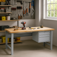 Arbeitstisch mit 3 Hängeschubladen und verstellbaren Beinen, 2000 mm
