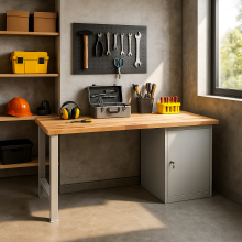 Arbeitstisch mit Schrank und 2 Regalböden, 1500 mm