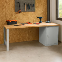Arbeitstisch mit Schrank und 2 Regalböden, 2000 mm