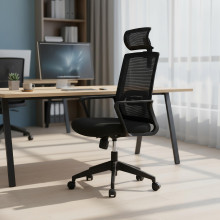 Bürostuhl mit Netzrückenlehne und Kopfstütze