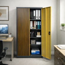 Büroschrank für Dokumente mit dunkler HolzoptikBüroschrank für Dokumente mit dunkler Holzoptik