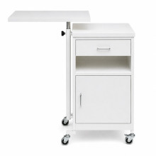 Krankenhaus-Nachttisch mit schwenkbarer Esstischplatte.
