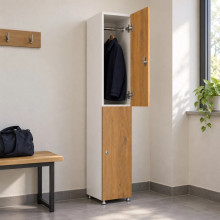 2-türiger Holz-Garderobenschrank mit kurzen Türen, auf Gleitern
