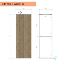 4-türiger Holz-Spind mit Kurztüren, auf Gleitern