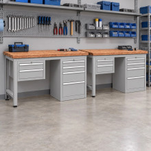 Werkbank mit 4 Schubladen auf einer Seite und 2 Hängeschubladen auf der anderen, 1500 mm