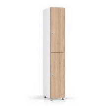 2-türiger Holz-Garderobenschrank mit kurzen Türen, auf Gleitern