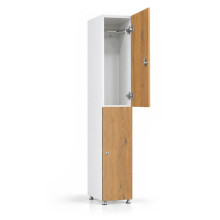 2-türiger Holz-Garderobenschrank mit kurzen Türen, auf Gleitern