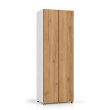 2-türiger Holz-Garderobenschrank mit Langtüren, auf Gleitern