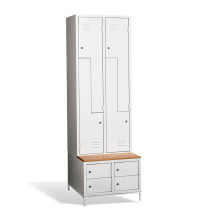 #03 CIK-CAK MINI 4 PLUS – 4+4-türiger Kleiderschrank mit Z-förmigen Türen, eingebauter Sitzbank und Schuhschränken