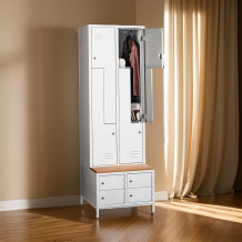 #03 CIK-CAK MINI 4 PLUS – 4+4-türiger Kleiderschrank mit Z-förmigen Türen, eingebauter Sitzbank und Schuhschränken