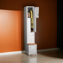 #03 CIK-CAK MINI 2 PLUS – 2+2-türiger Kleiderschrank mit Z-förmigen Türen, eingebauter Sitzbank und Schuhschränken