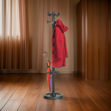 Schwarzer Garderobenständer mit Schirmhalter