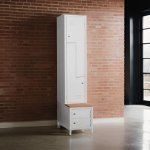 #03 CIK-CAK MAXI 2 PLUS – 2+2-türiger Kleiderschrank mit Z-förmigen Türen, eingebauter Sitzbank und Schuhschränken