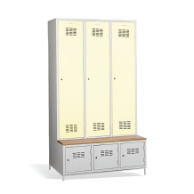 3+3-türiger Kleiderschrank mit Trenneinsatz, eingebauter Sitzbank und Schuhschränken