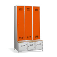 3+3-türiger Kleiderschrank mit Trenneinsatz, eingebauter Sitzbank und Schuhschränken