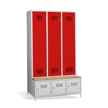 3+3-türiger Kleiderschrank mit Trenneinsatz, eingebauter Sitzbank und Schuhschränken