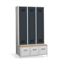 3+3-türiger Kleiderschrank mit Trenneinsatz, eingebauter Sitzbank und Schuhschränken