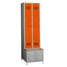 #03 MINI 4 PLUS – 4+4-türiger Kleiderschrank mit kurzen Türen, eingebauter Bank und Schuhschränken, RAL 2004