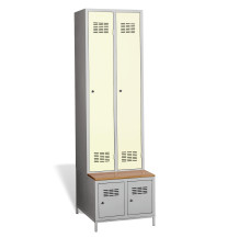 #03 STANDARD 2 PLUS – 2+2-türiger Kleiderschrank mit eingebauter Sitzbank und Schuhschränken, RAL 1013