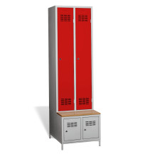 #03 STANDARD 2 PLUS – 2+2-türiger Kleiderschrank mit eingebauter Bank und Schuhschränken, RAL 3020