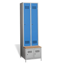 #03 STANDARD 2 PLUS – 2+2-türiger Kleiderschrank mit eingebauter Bank und Schuhschränken, RAL 5012