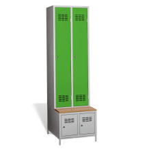 #03 STANDARD 2 PLUS – 2+2-türiger Kleiderschrank mit eingebauter Sitzbank und Schuhschränken, RAL 6018