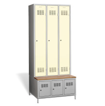 #03 STANDARD 3 PLUS – 3+3-türiger Kleiderschrank mit eingebauter Sitzbank und Schuhschränken, RAL 1013