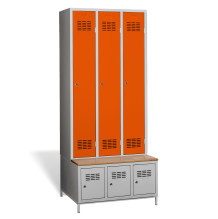 #03 STANDARD 3 PLUS – 3+3-türiger Kleiderschrank mit Einbaubank und Schuhschränken, RAL 2004