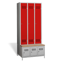 #03 STANDARD 3 PLUS – 3+3-türiger Kleiderschrank mit eingebauter Sitzbank und Schuhschränken, RAL 3020