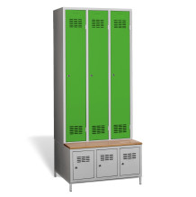 #03 STANDARD 3 PLUS – 3+3-türiger Kleiderschrank mit eingebauter Bank und Schuhschränken, RAL 6018