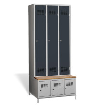 #03 STANDARD 3 PLUS – 3+3-türiger Kleiderschrank mit eingebauter Sitzbank und Schuhschränken, RAL 7016