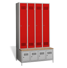 #03 STANDARD 4 PLUS – 4+4-türiger Kleiderschrank mit eingebauter Sitzbank und Schuhschränken, RAL 3020