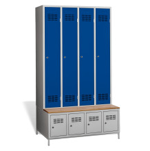 #03 STANDARD 4 PLUS – 4+4-türiger Kleiderschrank mit eingebauter Bank und Schuhschränken, RAL 5010