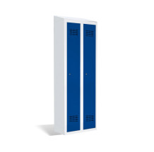 #03 STANDARD HACCP 2 W – 2-türiger Kleiderschrank mit beweglicher Trennwand, Dachschräge und Regal für Schuhe, RAL 5010