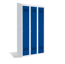 #03 STANDARD HACCP 3 W – 3-türiger Kleiderschrank mit beweglicher Trennwand, Dachschräge und Regal für Schuhe, RAL 5010