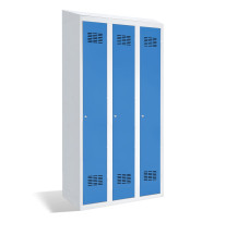 #03 STANDARD HACCP 3 W – 3-türiger Kleiderschrank mit beweglicher Trennwand, Dachschräge und Schuhregal, RAL 5012