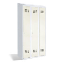 #03 STANDARD HACCP 3 W – 3-türiger Kleiderschrank mit beweglicher Trennwand, Dachschräge und Ablage für Schuhe, RAL 9010
