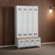 #03 STANDARD 4 PLUS – 4+4-türiger Kleiderschrank mit Einbaubank und Schuhschränken, RAL 1013