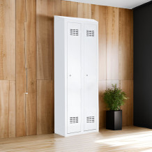 #03 STANDARD HACCP 2 W – 2-türiger Kleiderschrank mit beweglicher Trennwand, Dachschräge und Regal für Schuhe, RAL 9010