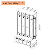 #03 STANDARD 4 PLUS – 4+4-dverová šatníková skriňa so zabudovanou lavicou a skriňami na obuv