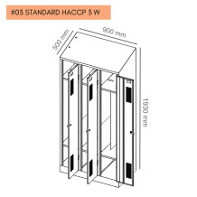 #03 STANDARD HACCP 3 W – 3-dverová šatníková skriňa s pohyblivou deliacou priečkou, šikmou strieškou a poličkou na obuv