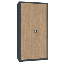 Büroschrank mit Holzfurnier an den Türen.