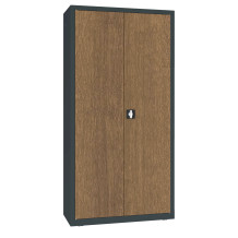 Büroschrank mit Holzfurnier an den Türen.